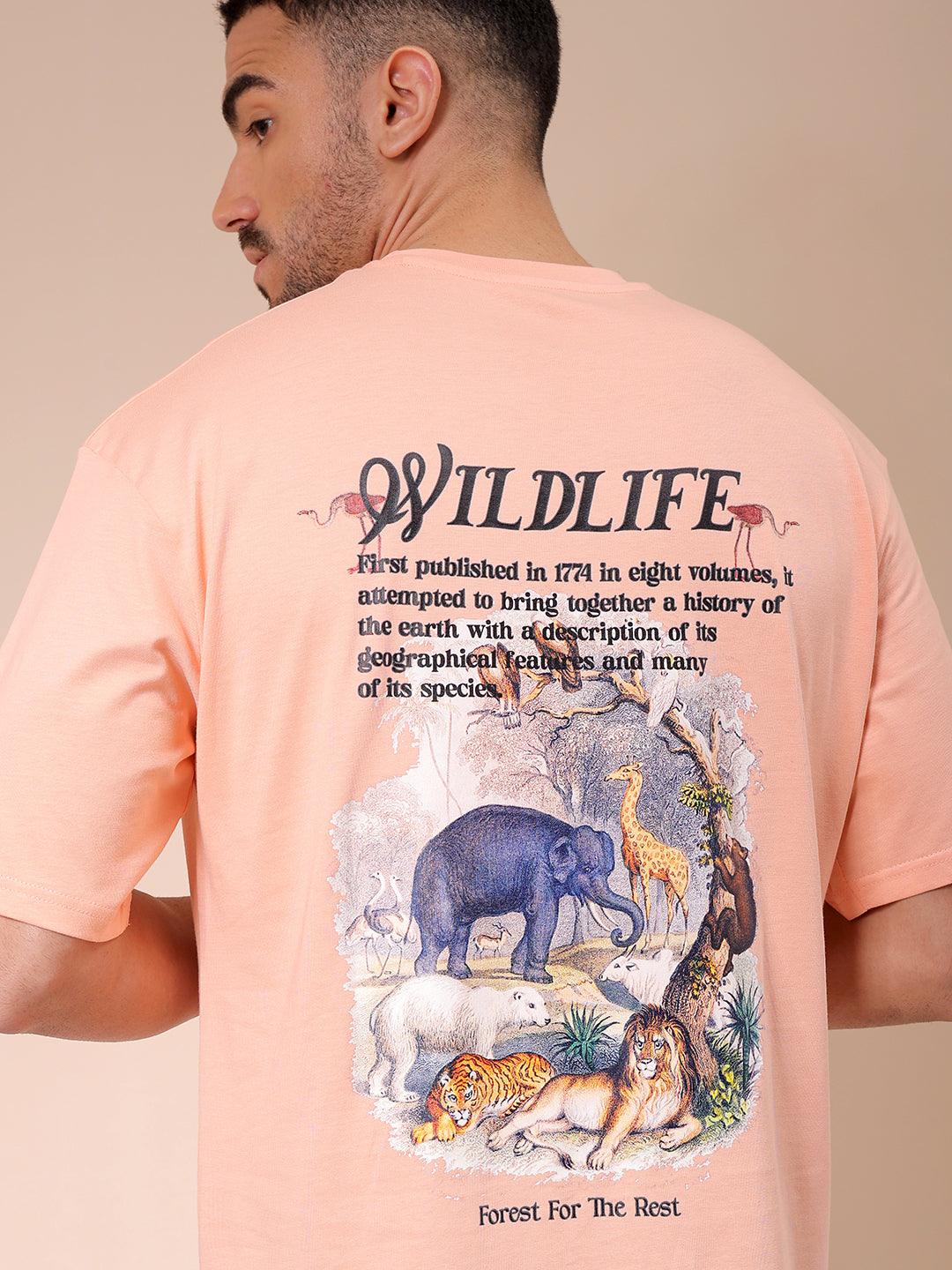 Men's Peach Oversized Graphic Back Printed T-Shirt