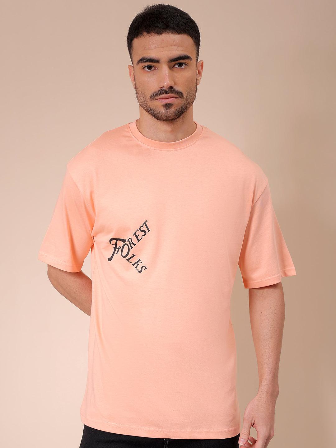 Men's Peach Oversized Graphic Back Printed T-Shirt