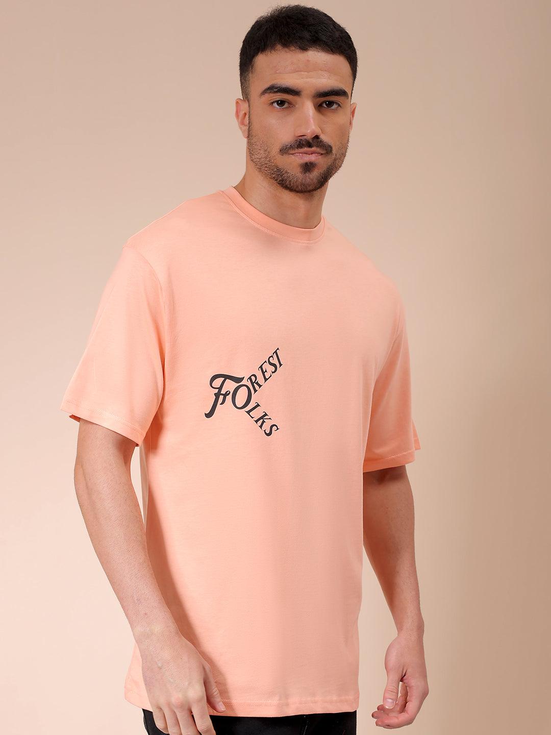 Men's Peach Oversized Graphic Back Printed T-Shirt