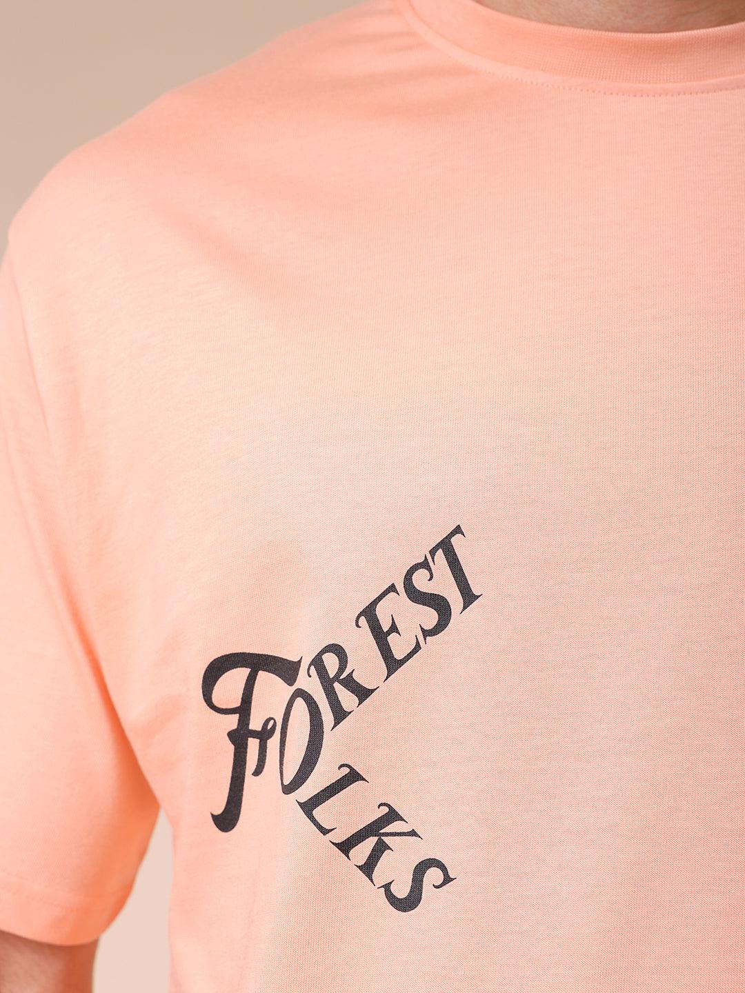 Men's Peach Oversized Graphic Back Printed T-Shirt