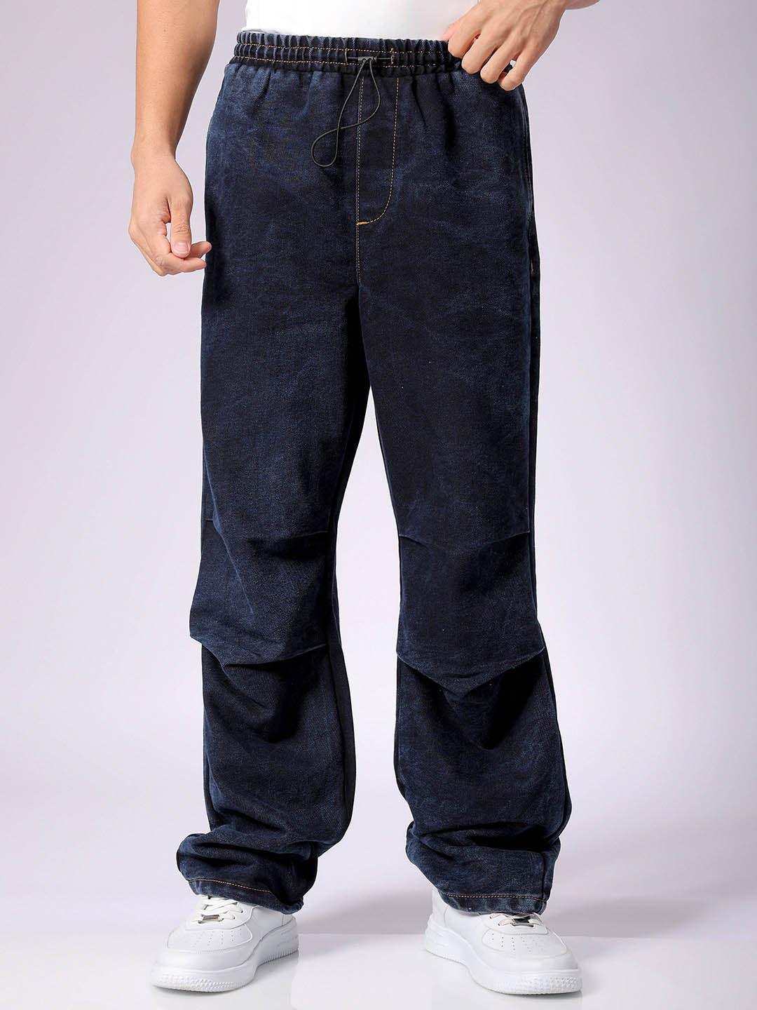 Men's Blue Baggy Tapered Fit Solid Denim Jogger