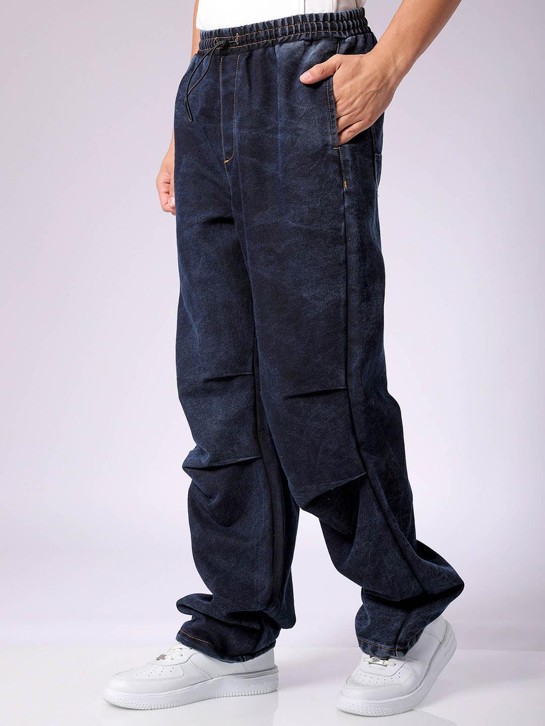 Men's Blue Baggy Tapered Fit Solid Denim Jogger