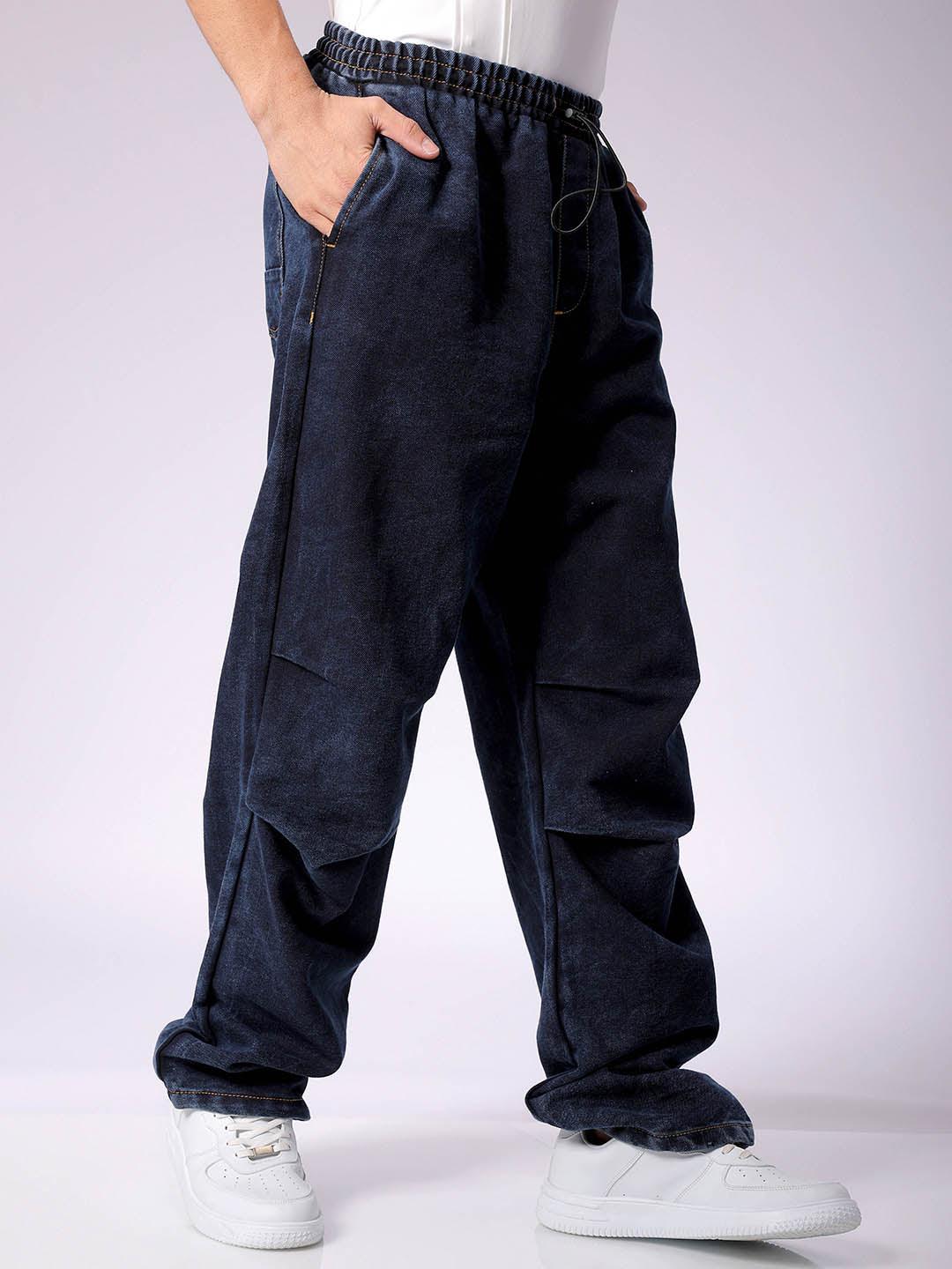 Men's Blue Baggy Tapered Fit Solid Denim Jogger