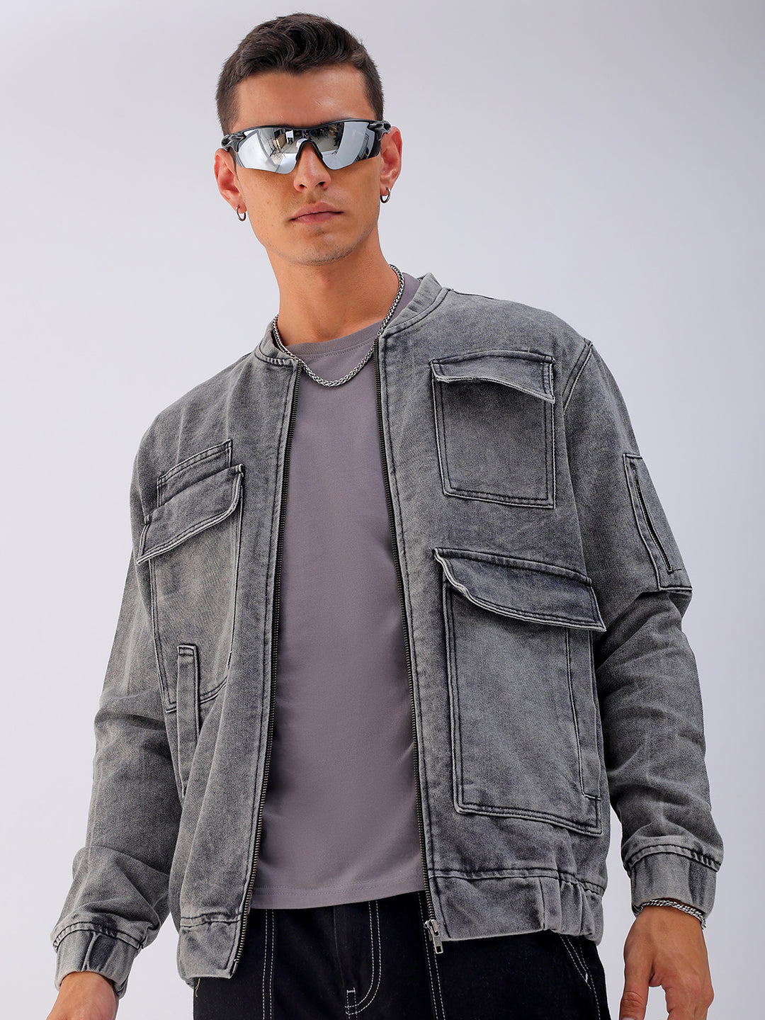 Men's Solid Relaxed Fit Denim Jacket