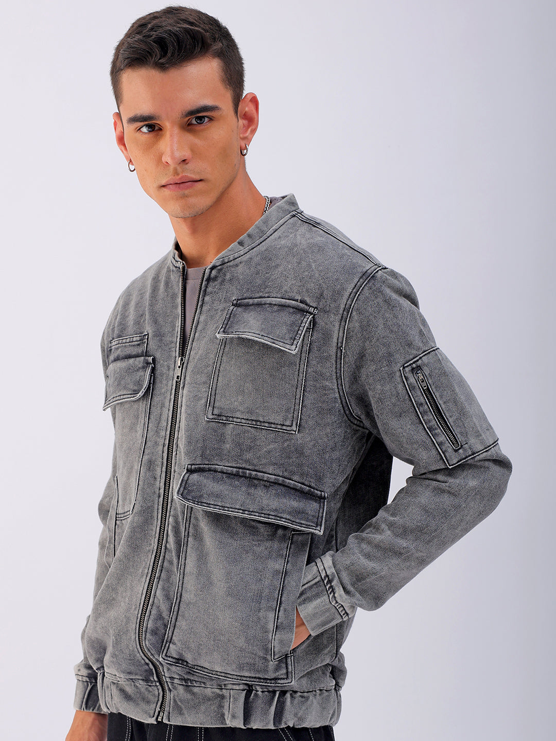 Men's Solid Relaxed Fit Denim Jacket