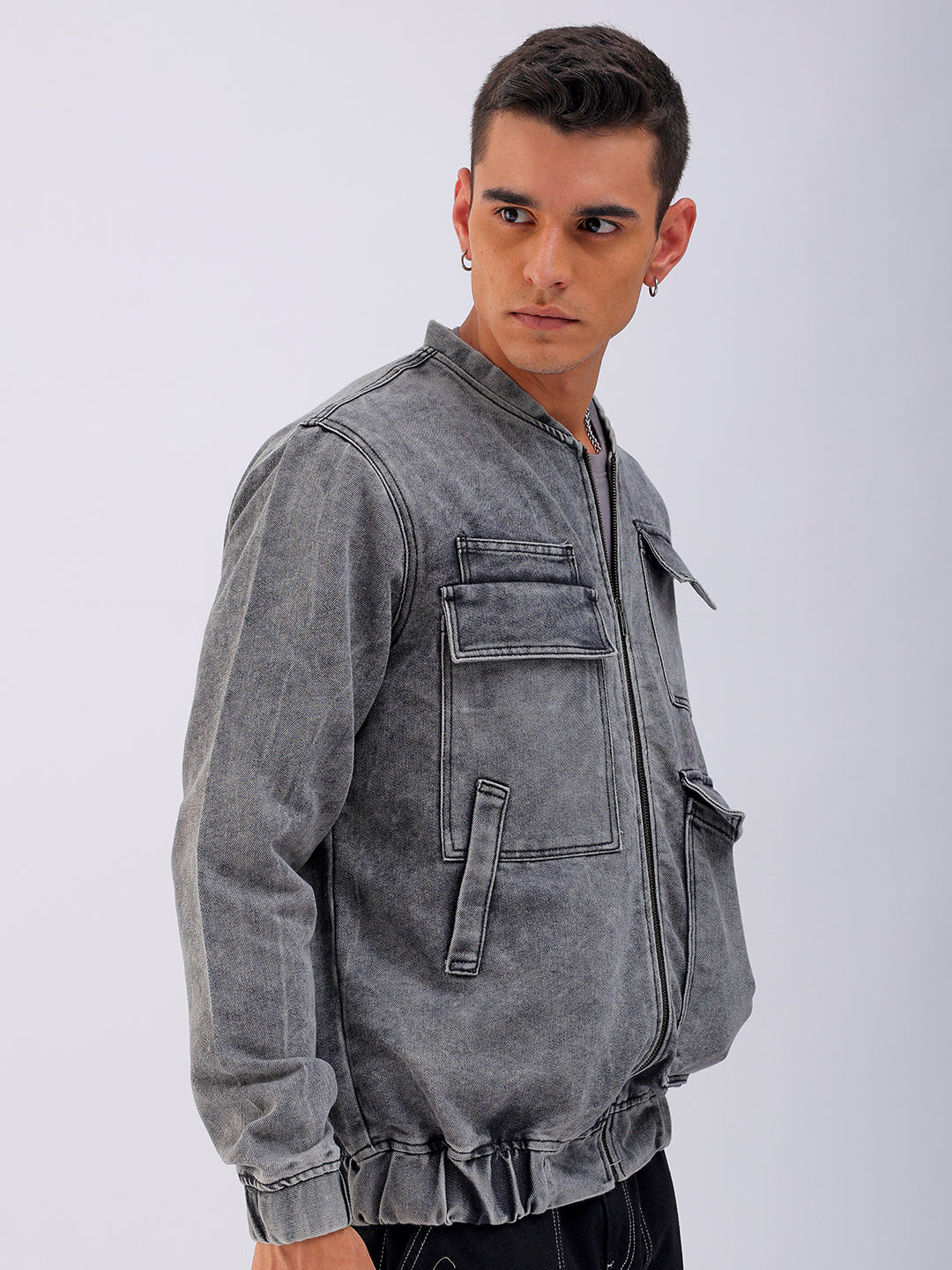 Men's Solid Relaxed Fit Denim Jacket