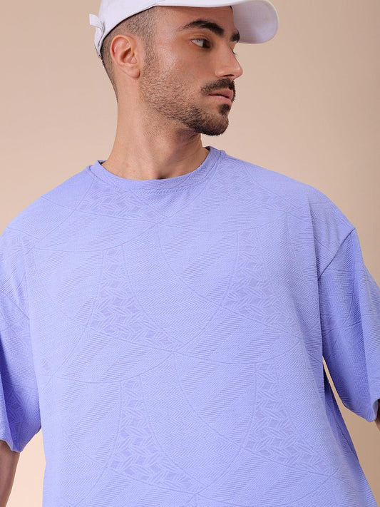 Men's Lavender Oversized Self Design T-Shirt