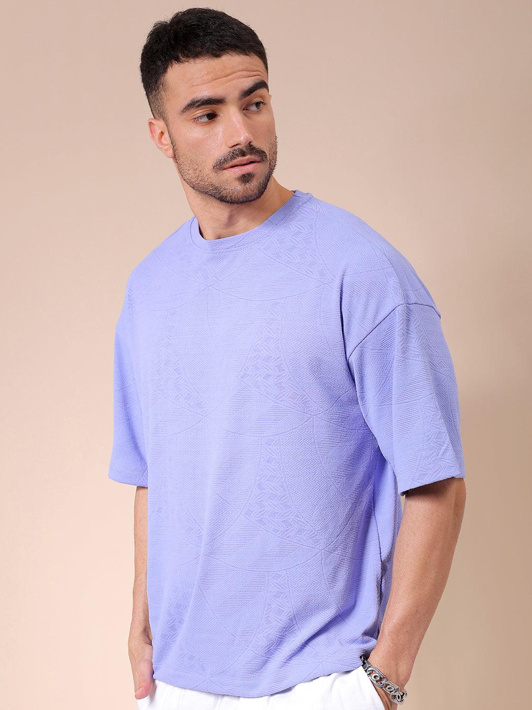 Men's Lavender Oversized Self Design T-Shirt