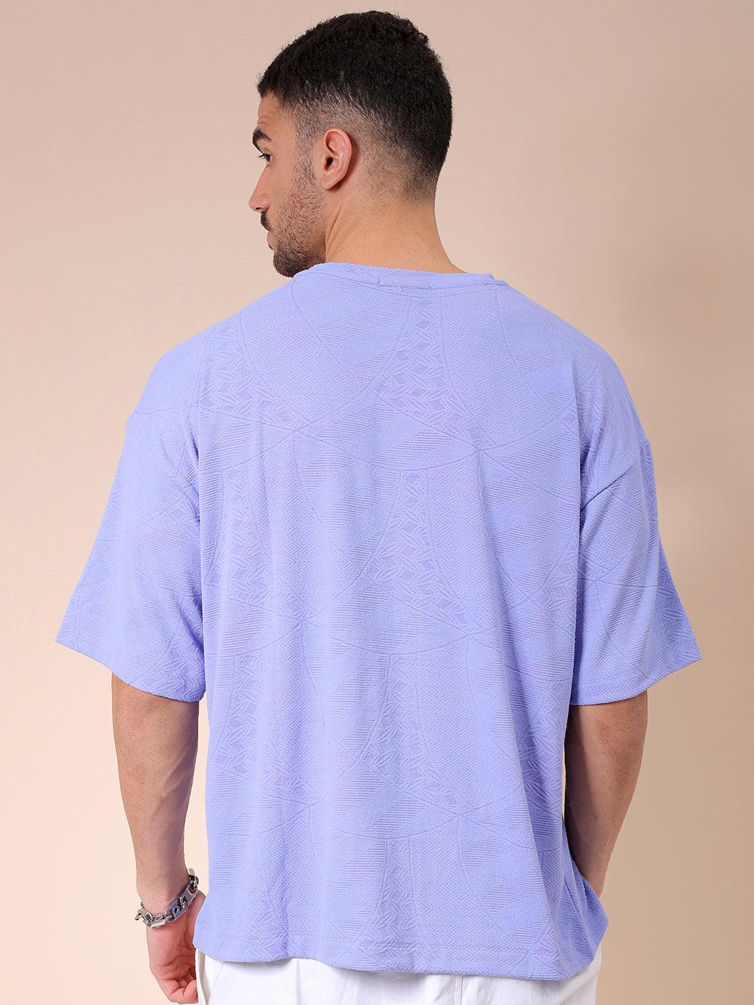 Men's Lavender Oversized Self Design T-Shirt