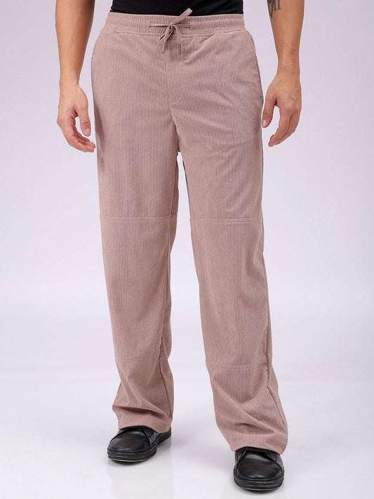 Men's Purple Relaxed Fit Knitted Corduroy Jogger Trousers