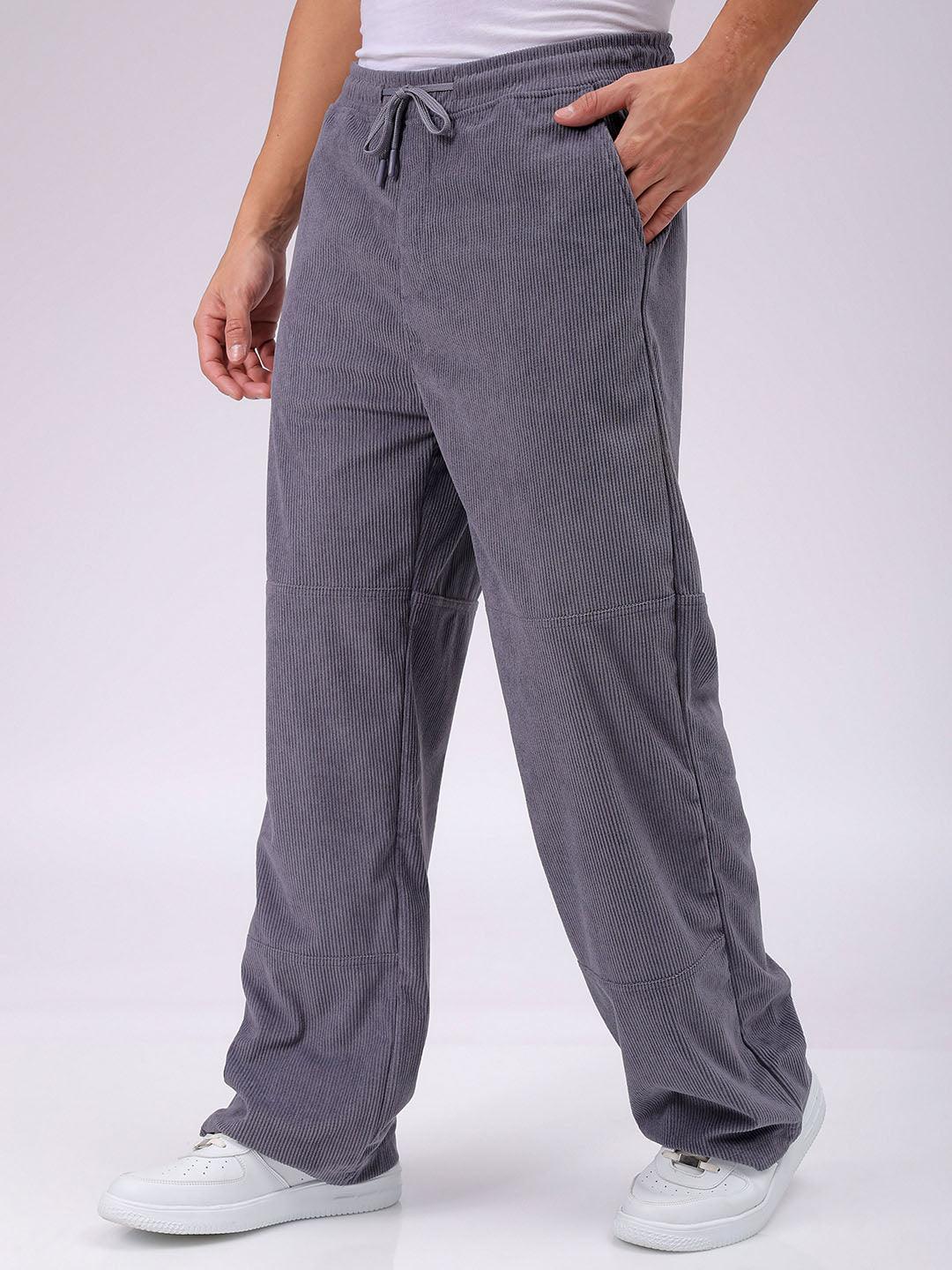 Men's Steel Relaxed Fit Knitted Corduroy Jogger Trousers