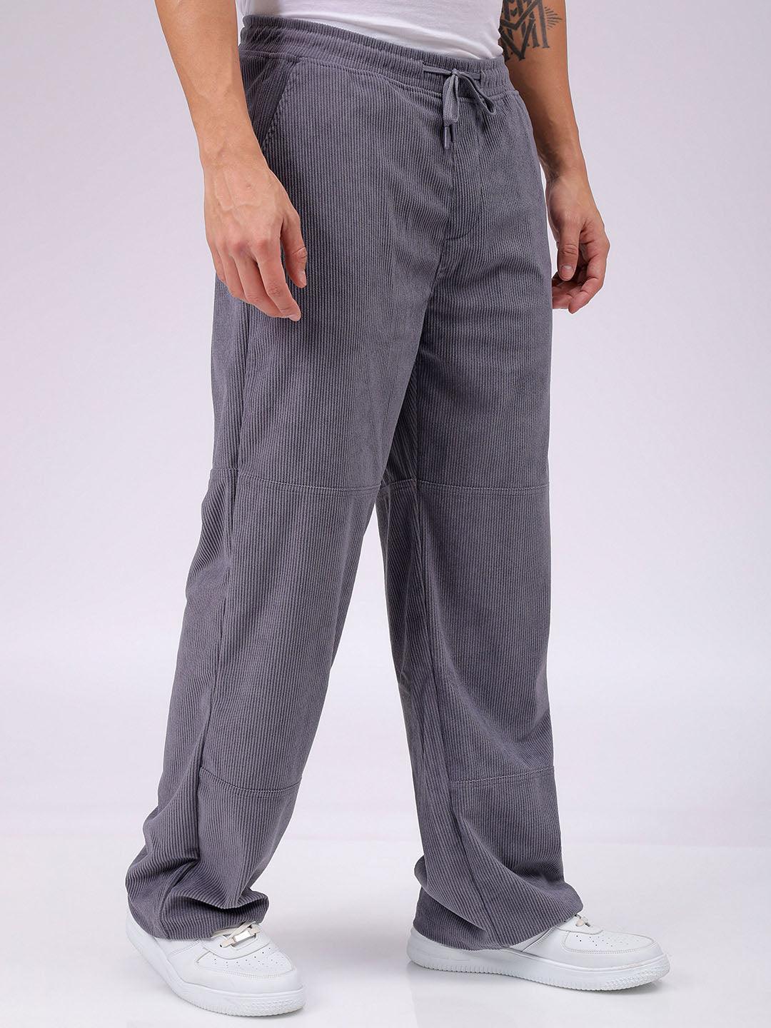 Men's Steel Relaxed Fit Knitted Corduroy Jogger Trousers