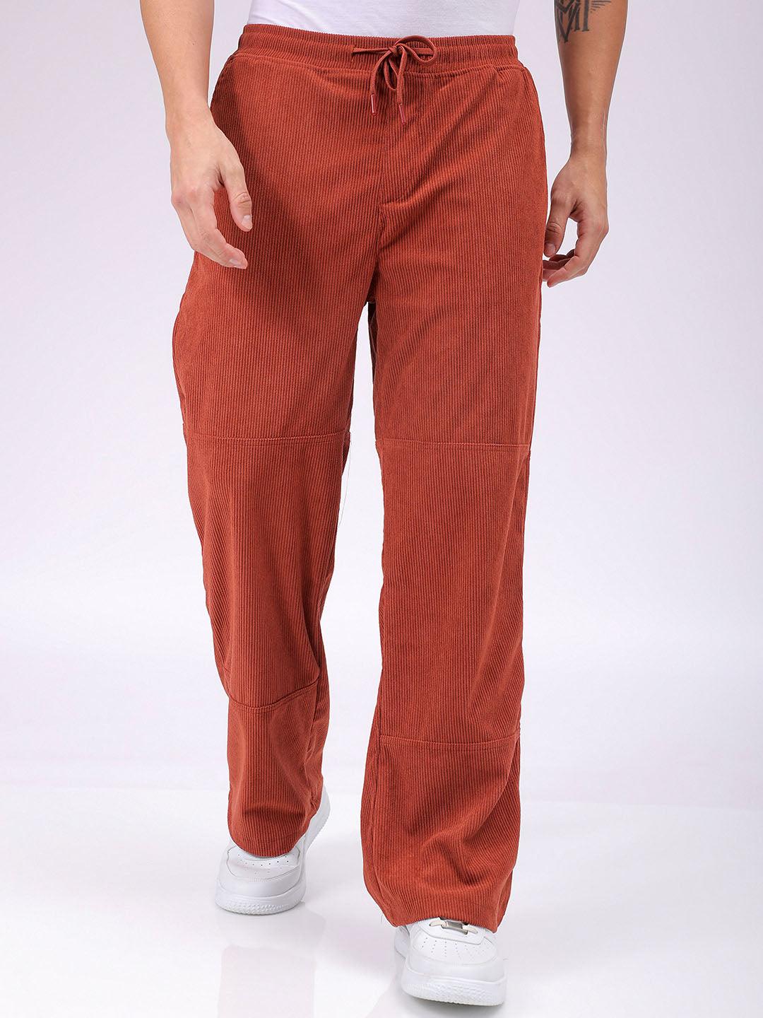 Men's Rust Relaxed Fit Knitted Corduroy Jogger Trousers