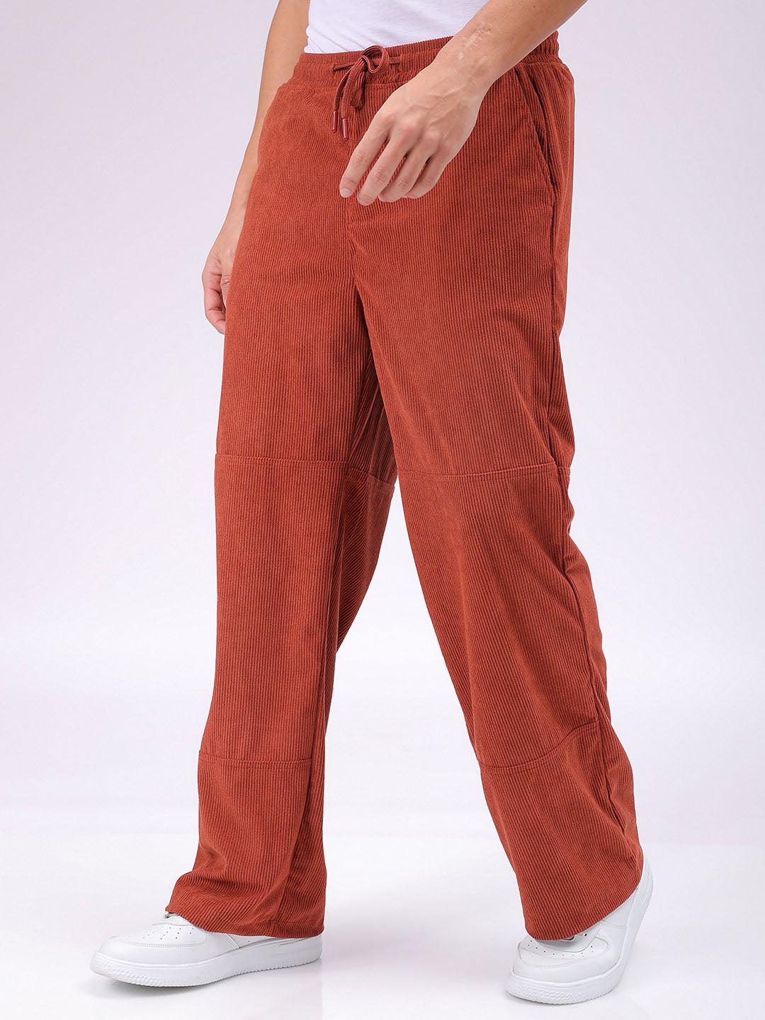 Men's Rust Relaxed Fit Knitted Corduroy Jogger Trousers