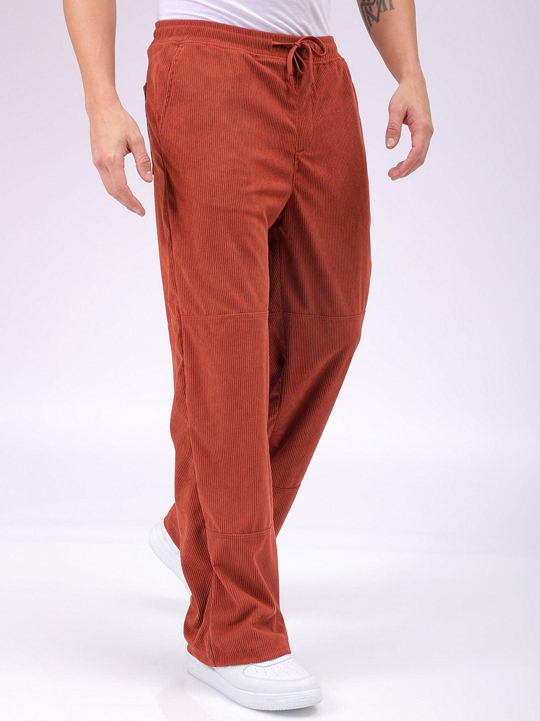 Men's Rust Relaxed Fit Knitted Corduroy Jogger Trousers