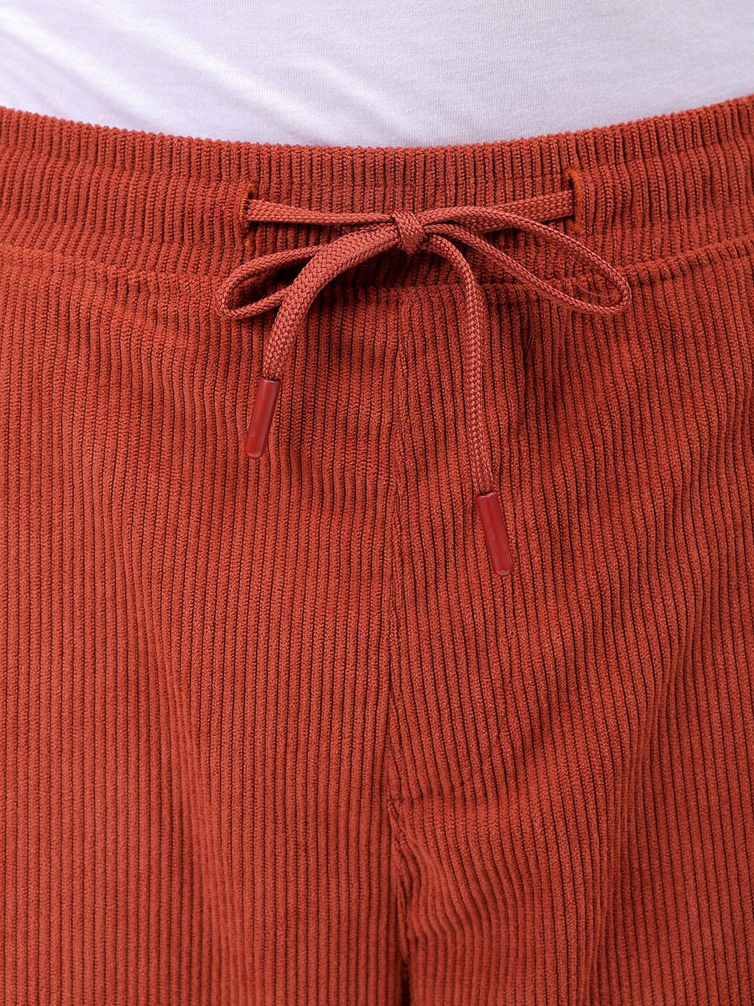 Men's Rust Relaxed Fit Knitted Corduroy Jogger Trousers