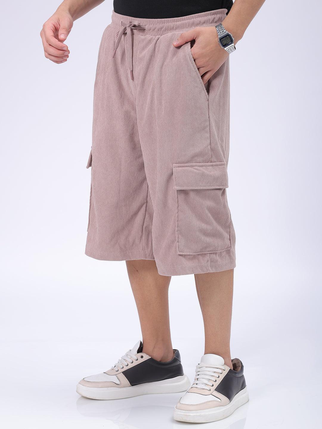 Men's Purple Loose Textured Utility Cargo Shorts