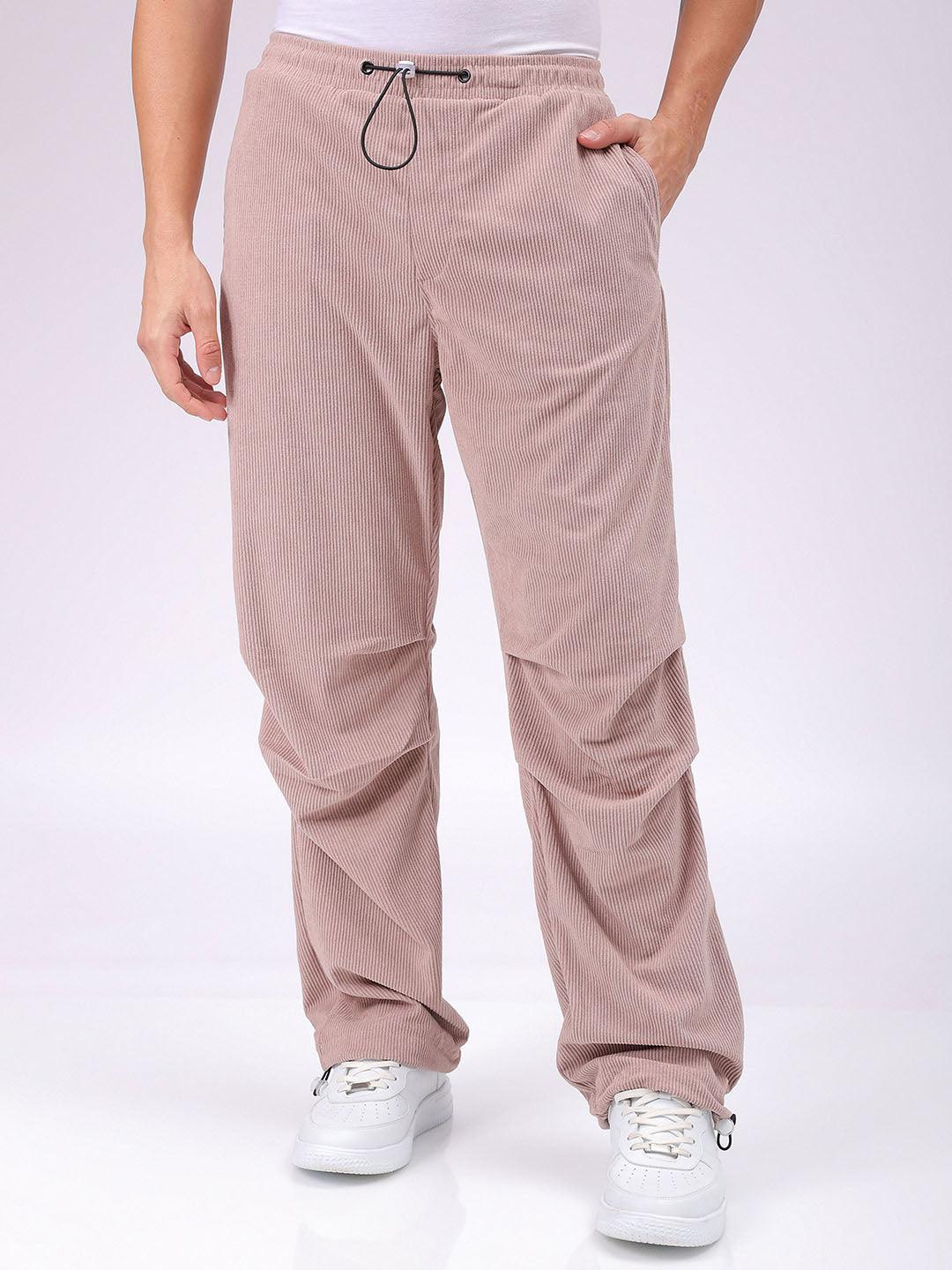 Men's Purple Baggy Tapered Fit Knitted Corduroy Jogger Trousers