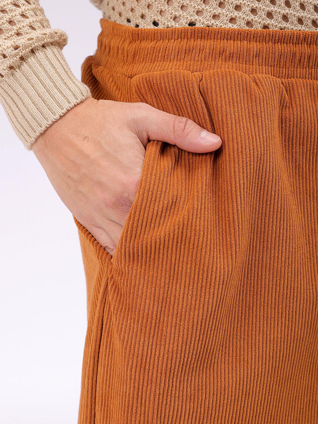 Men's Brown Baggy Tapered Fit Knitted Corduroy Jogger Trousers