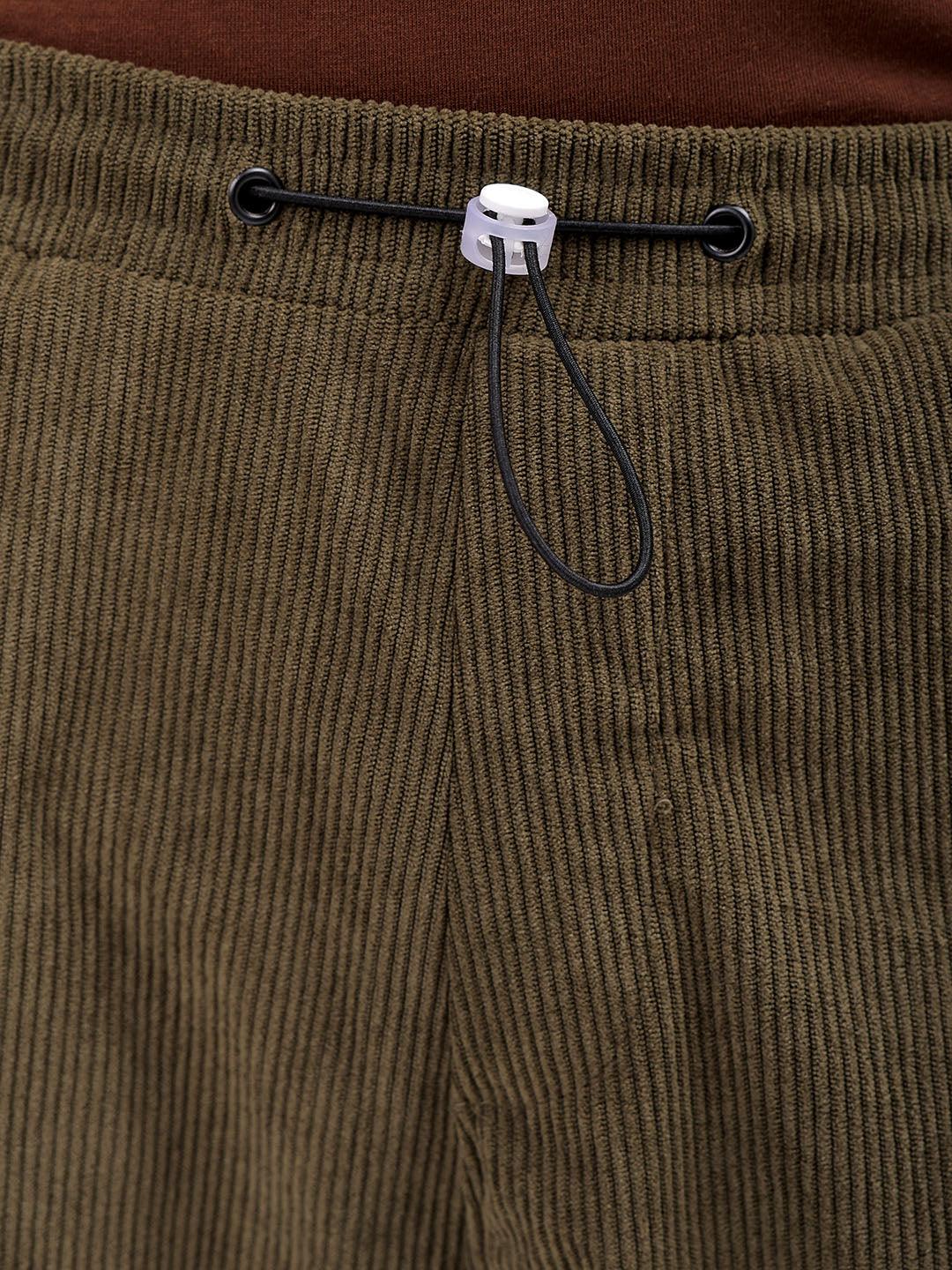 Men's Olive Baggy Tapered Fit Knitted Corduroy Jogger Trousers