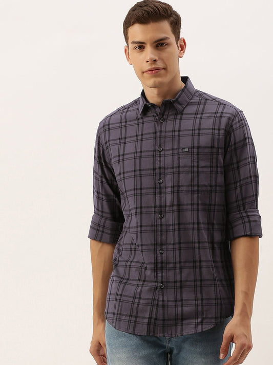 The Indian Garage Co Men Slim Fit Checkered Casual Cotton Shirt