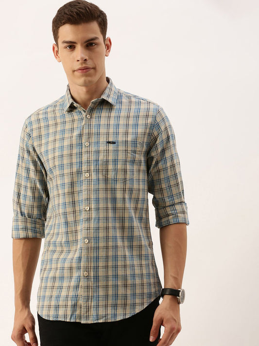 The Indian Garage Co Men Slim Fit Checkered Casual Cotton Shirt