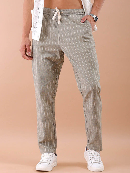 The Indian Garage Co Men Street Regular Vertical Stripes No Placket Regular Elasticated/Drawstring Trousers