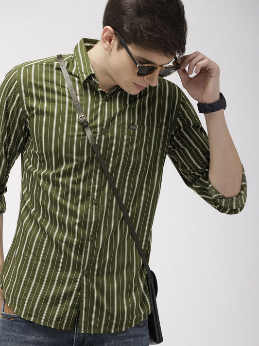 The Indian Garage Co Men Slim Fit Multi Stripes Casual Cotton Shirt