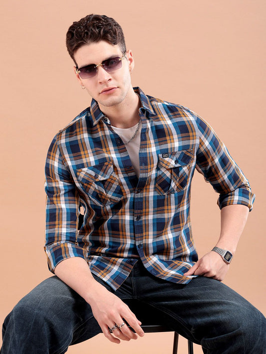 The Indian Garage Co Men Slim Fit Checkered Casual Cotton Shirt