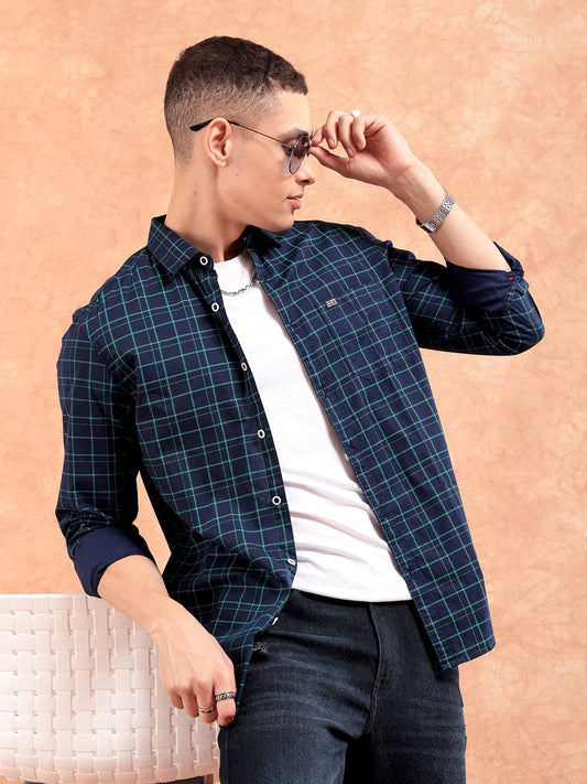 The Indian Garage Co Men Slim Fit Checkered Casual Cotton Shirt