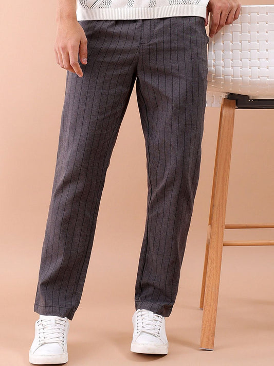 The Indian Garage Co Men Street Regular Vertical Stripes No Placket Regular Elasticated/Drawstring Trousers