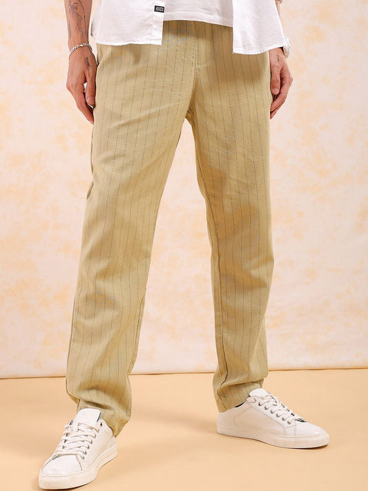 The Indian Garage Co Men Street Regular Vertical Stripes No Placket Regular Elasticated/Drawstring Trousers