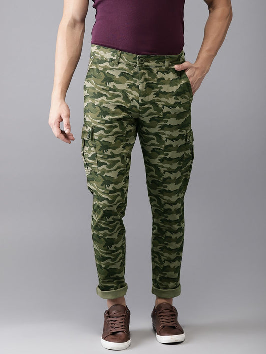 The Indian Garage Co Men Casual Slim Fit Camouflage Regular Zip Cargo