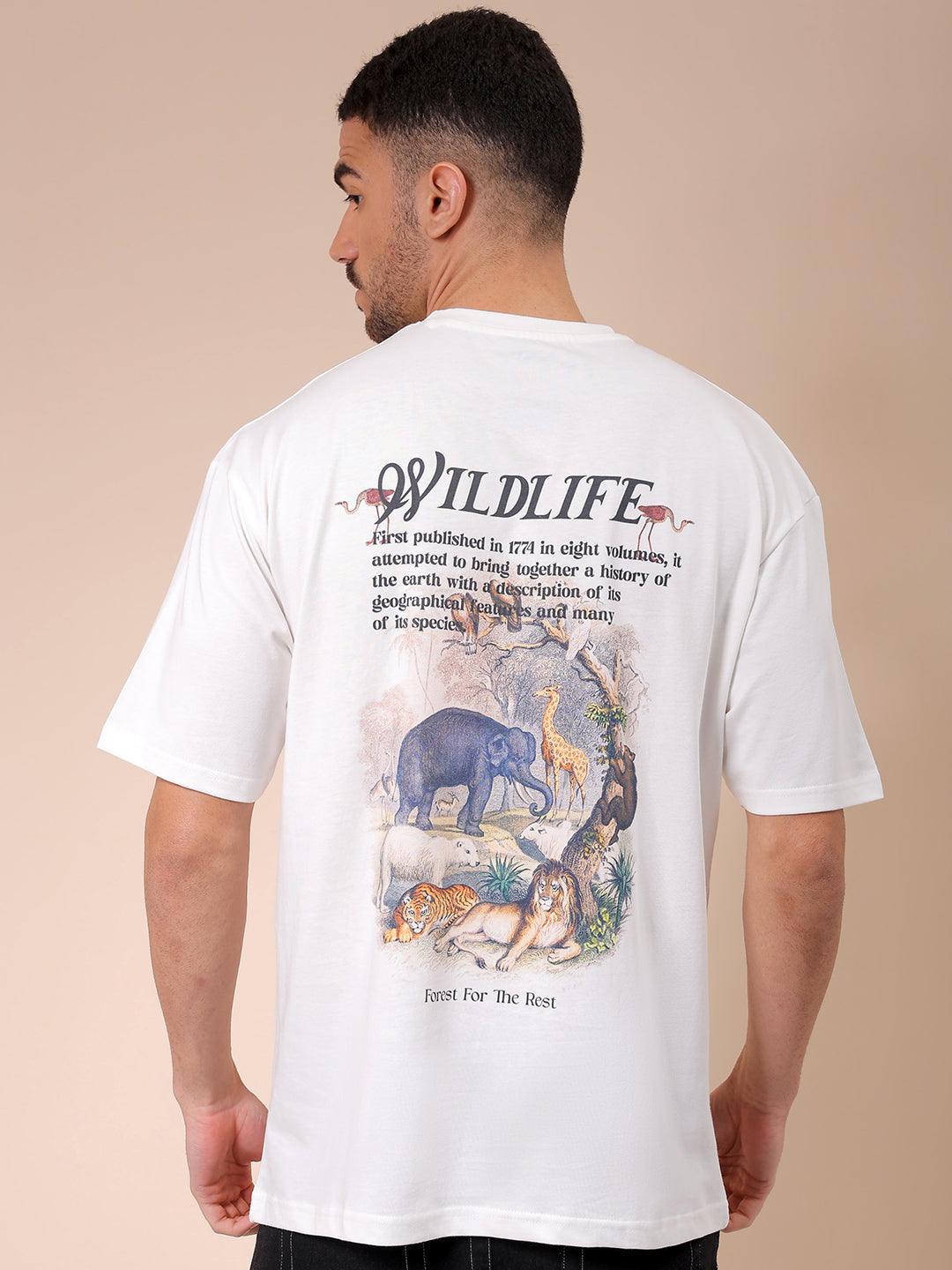 Men's White Oversized Graphic Back Printed T-Shirt