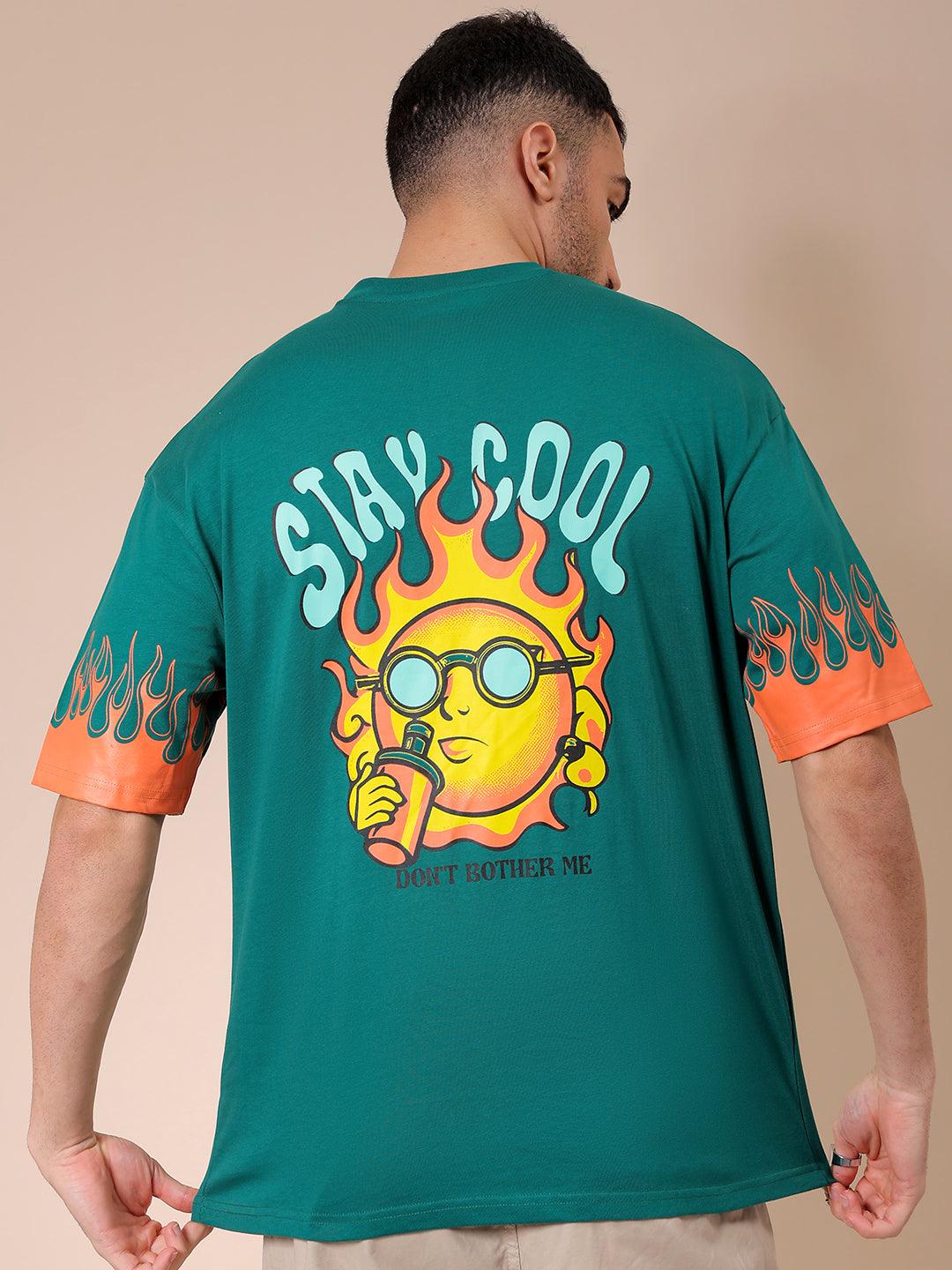 Men's Green Oversized Graphic Back Printed T-Shirt