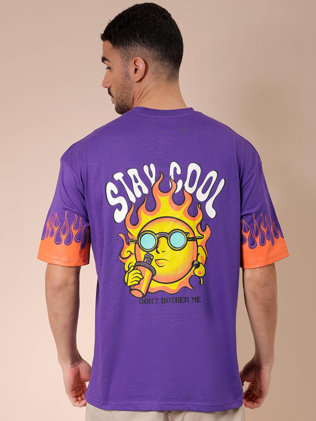 Men's Purple Oversized Graphic Back Printed T-Shirt