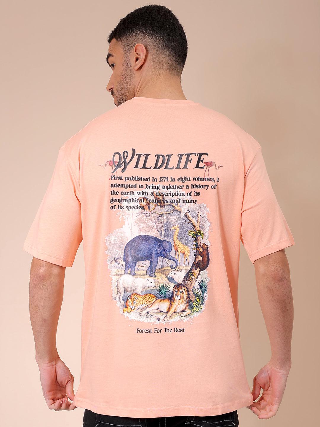 Men's Peach Oversized Graphic Back Printed T-Shirt