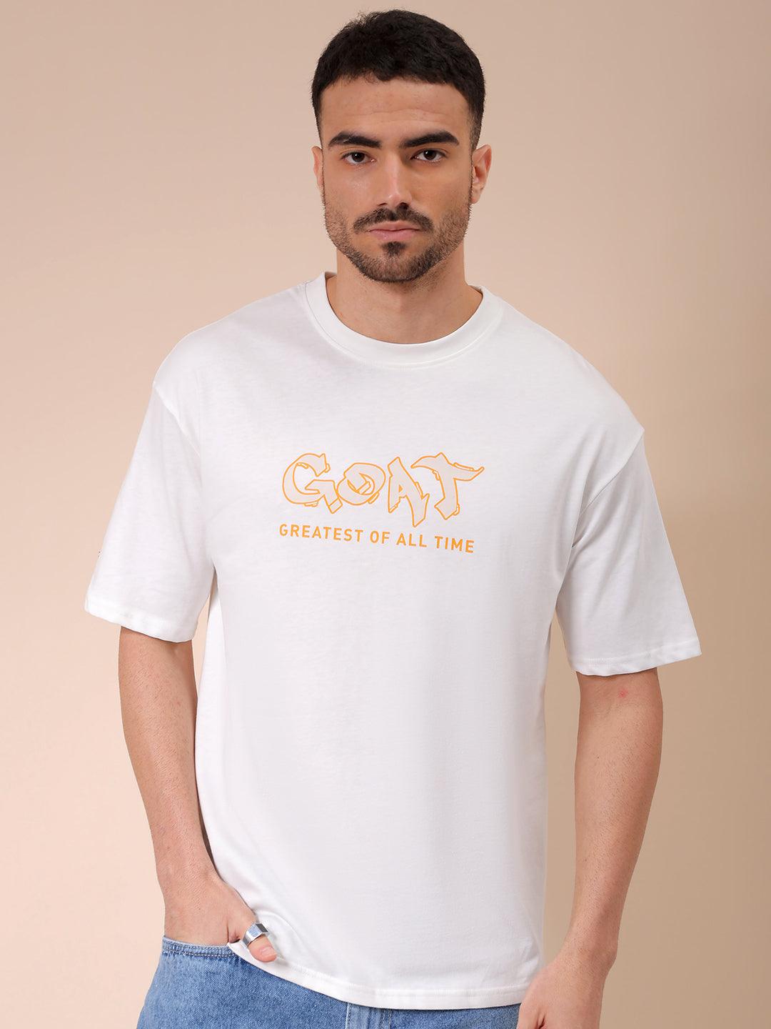 Men's White Oversized Graphic Back Printed T-Shirt