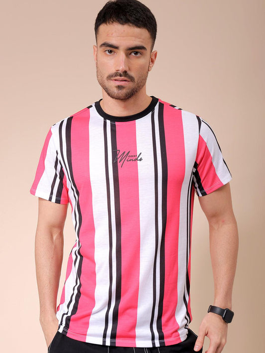 Men's Pink Slim Fit Striped T-Shirt