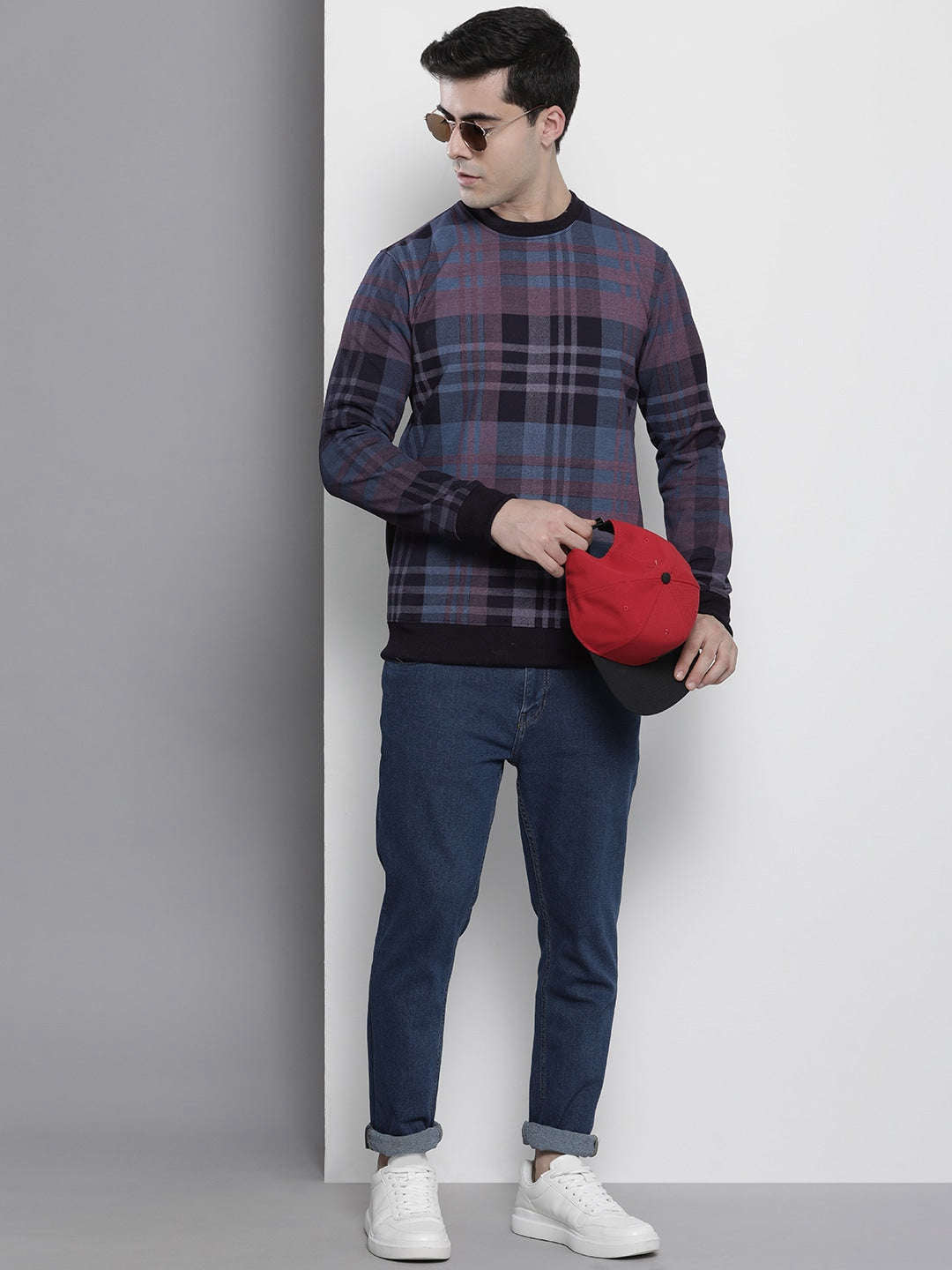 Men's Checked Regular Fit Sweatshirt