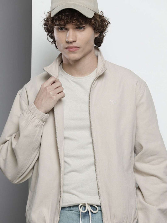 Men's Beige Solid Casual Jacket