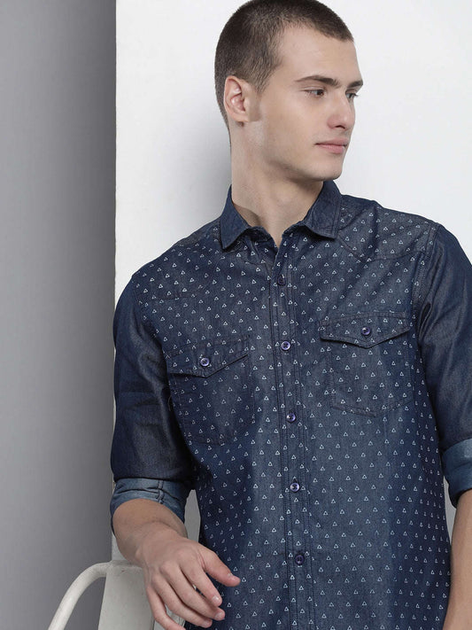 Men's Printed Denim Shirt