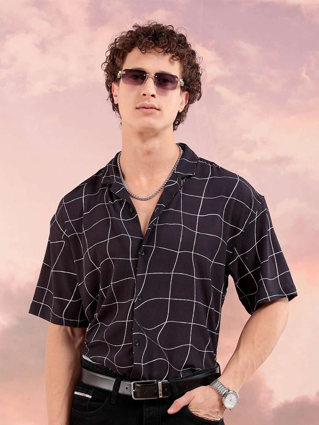 Men's Distorted Checked Relaxed Fit Shirt