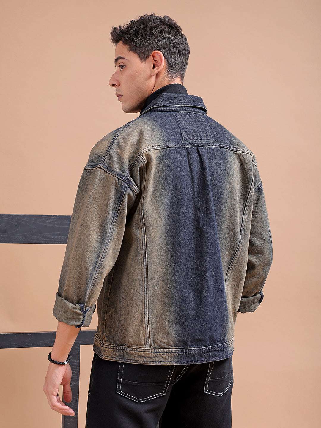 Men's Solid Relaxed Fit Denim Trucker Jacket