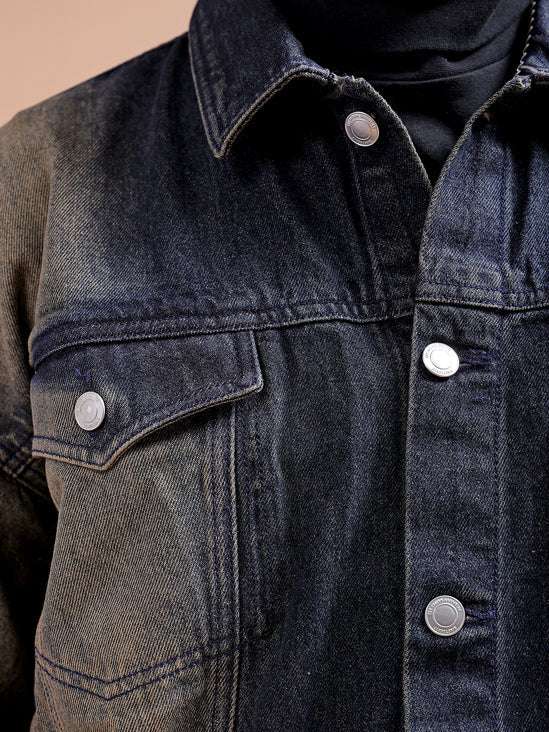 Men's Solid Relaxed Fit Denim Trucker Jacket