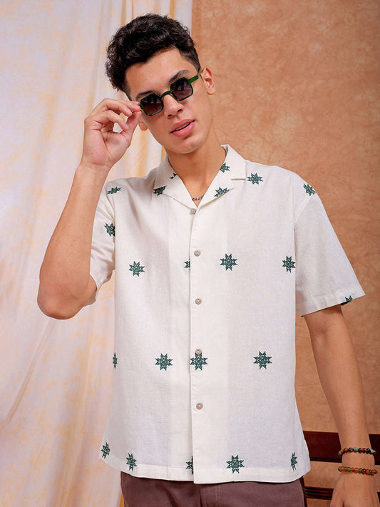 Men's Embroidered Relaxed Fit Resort Wear Shirt