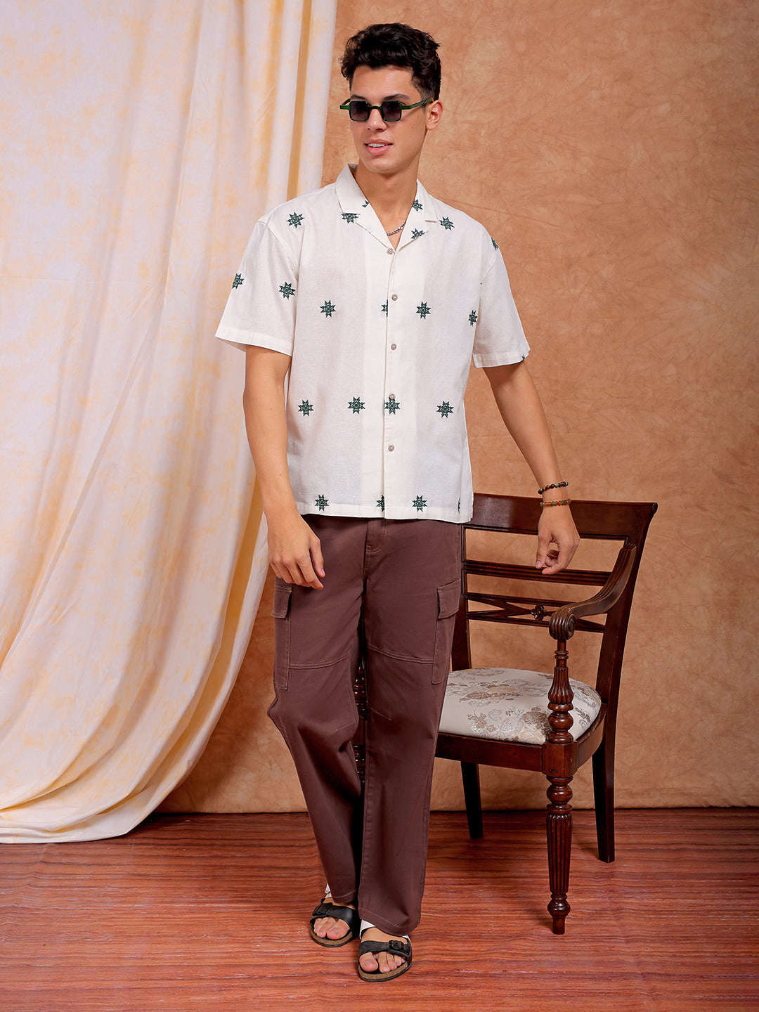 Men's Embroidered Relaxed Fit Resort Wear Shirt