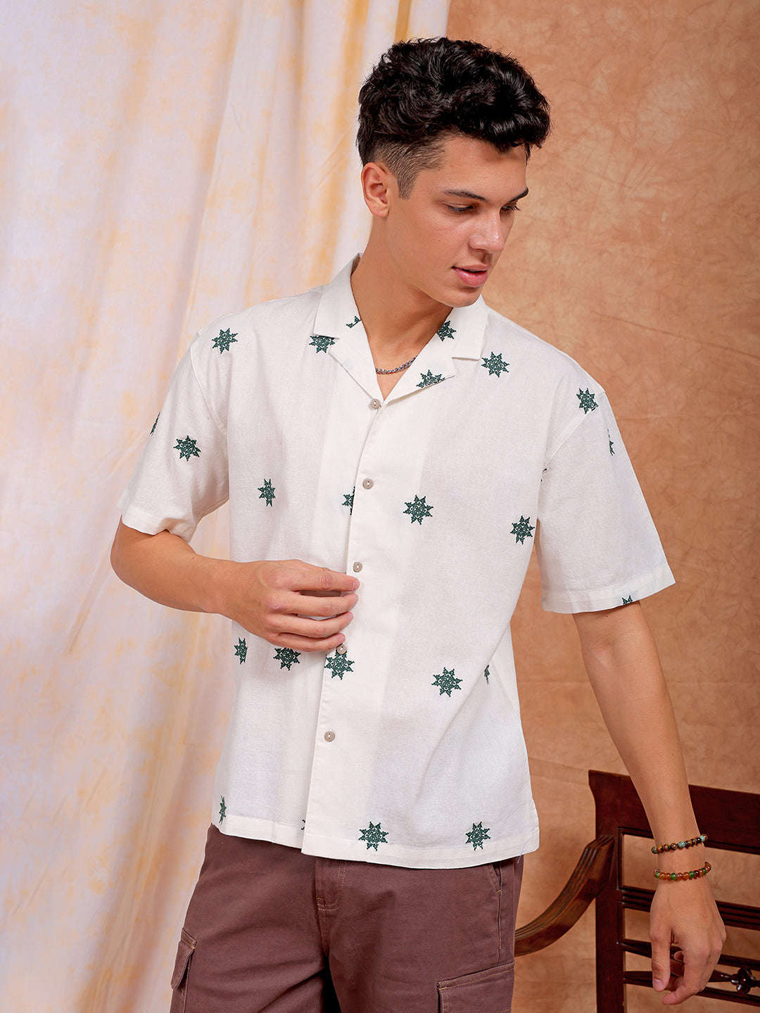 Men's Embroidered Relaxed Fit Resort Wear Shirt