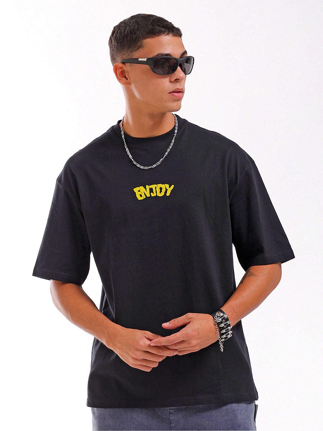 Men's Black Oversized Fit Back Printed T-Shirt