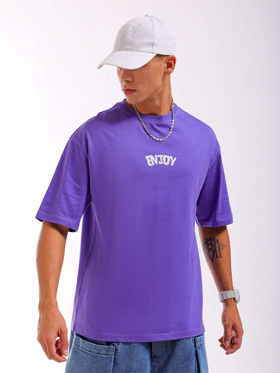 Men's Purple Oversized Fit Back Printed T-Shirt